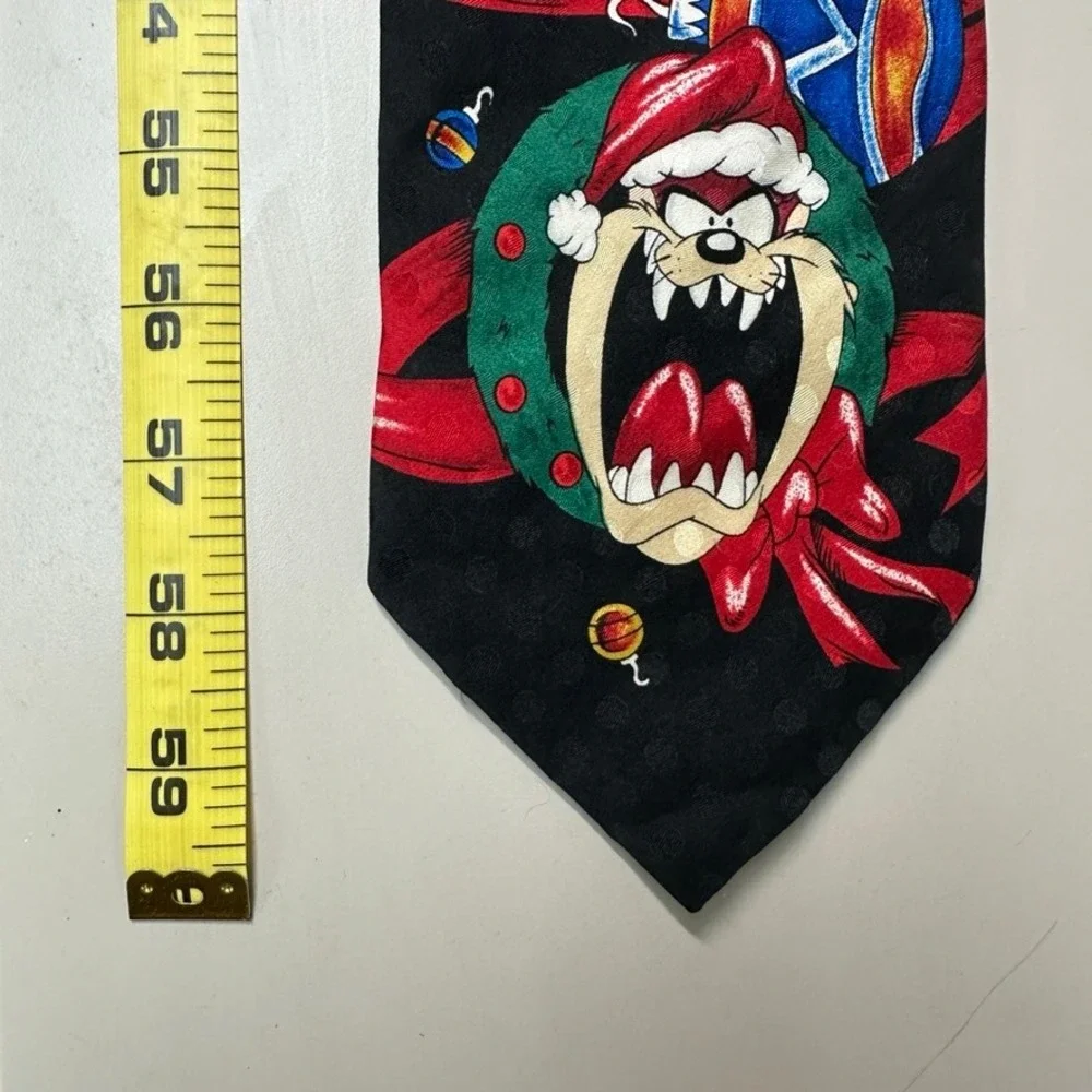 Vintage 1996 Looney Tunes Tasmanian Devil Taz Christmas Silk Tie Black Holiday